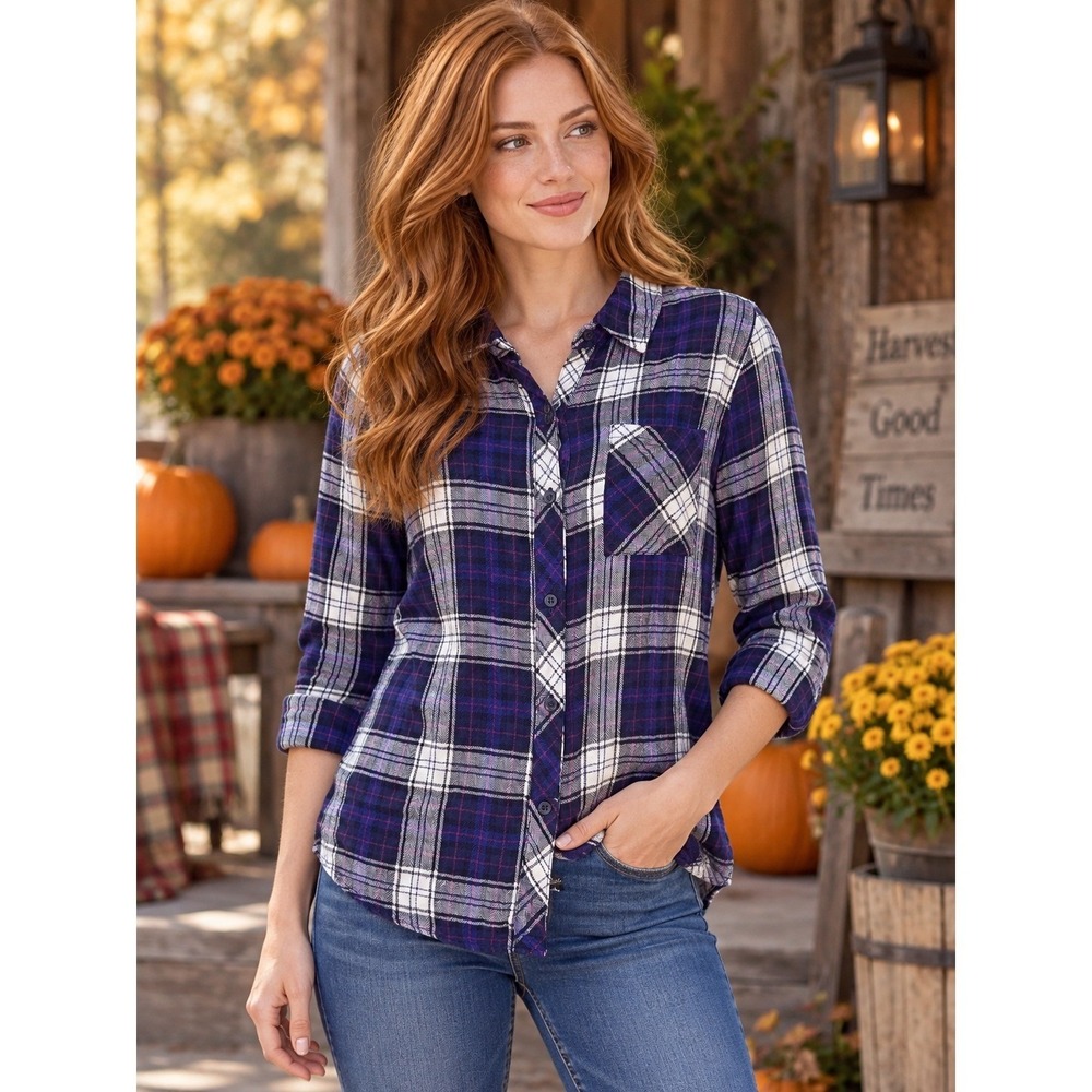Rails Womens Plaid Flannel Button Up Top Size S Purple Country Ranch Western